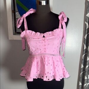 Apricot Lane NWT Pink Eyelet Peplum Top SZ Medium